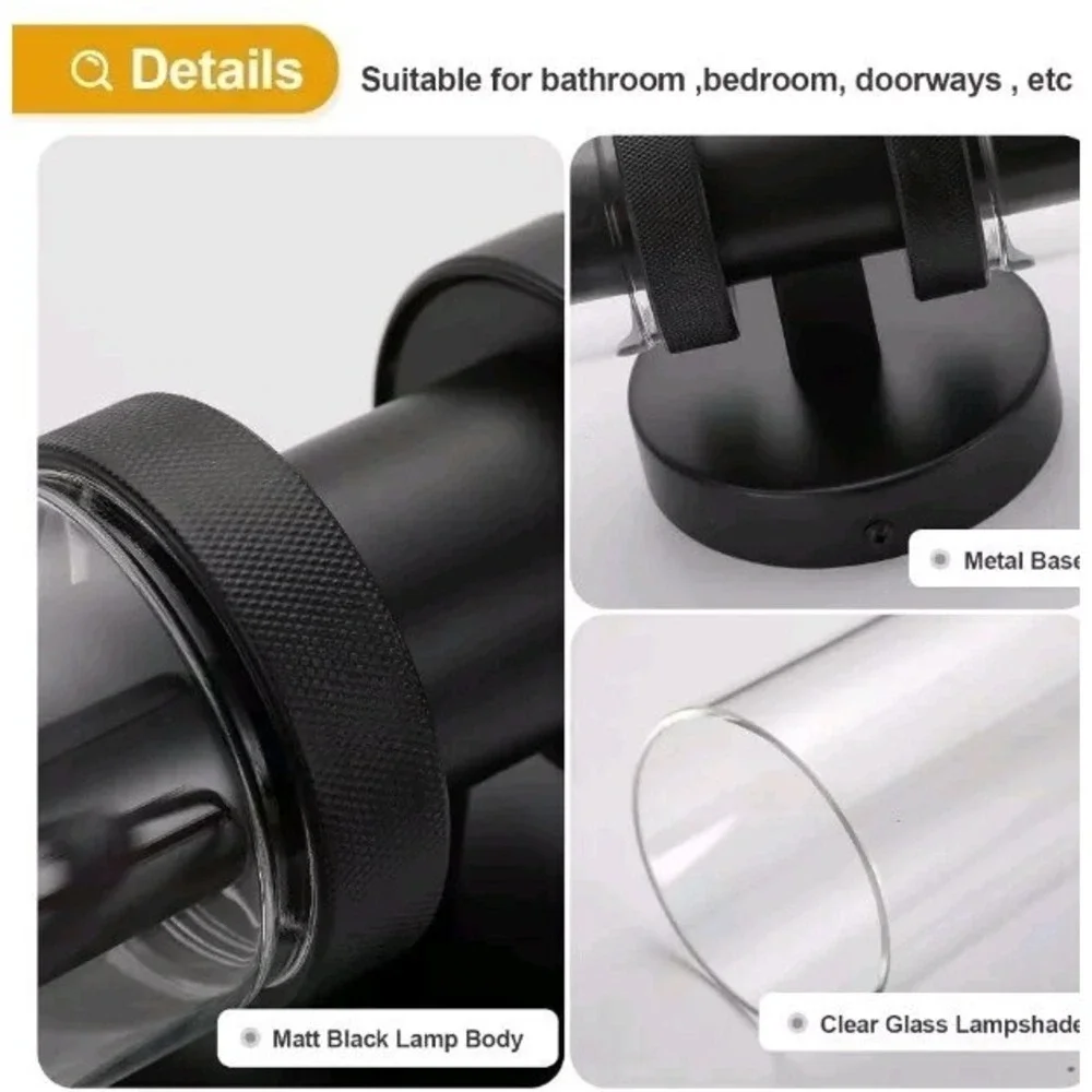 ECOBRT Bathroom Light Fixtures 2-Light Matte Black Bathroom Vanity Light Mode...